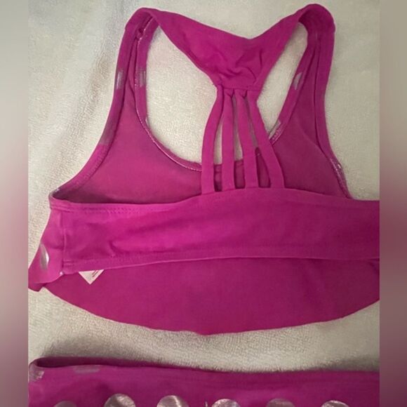 Girls size 7 Justice bright pink with silver colored circles racer back bikini - Picture 9 of 11